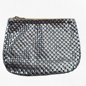Vintage 60s Silver Metal Mesh Zipper Pouch Cosmetic Coin Bag Disco Era Purse